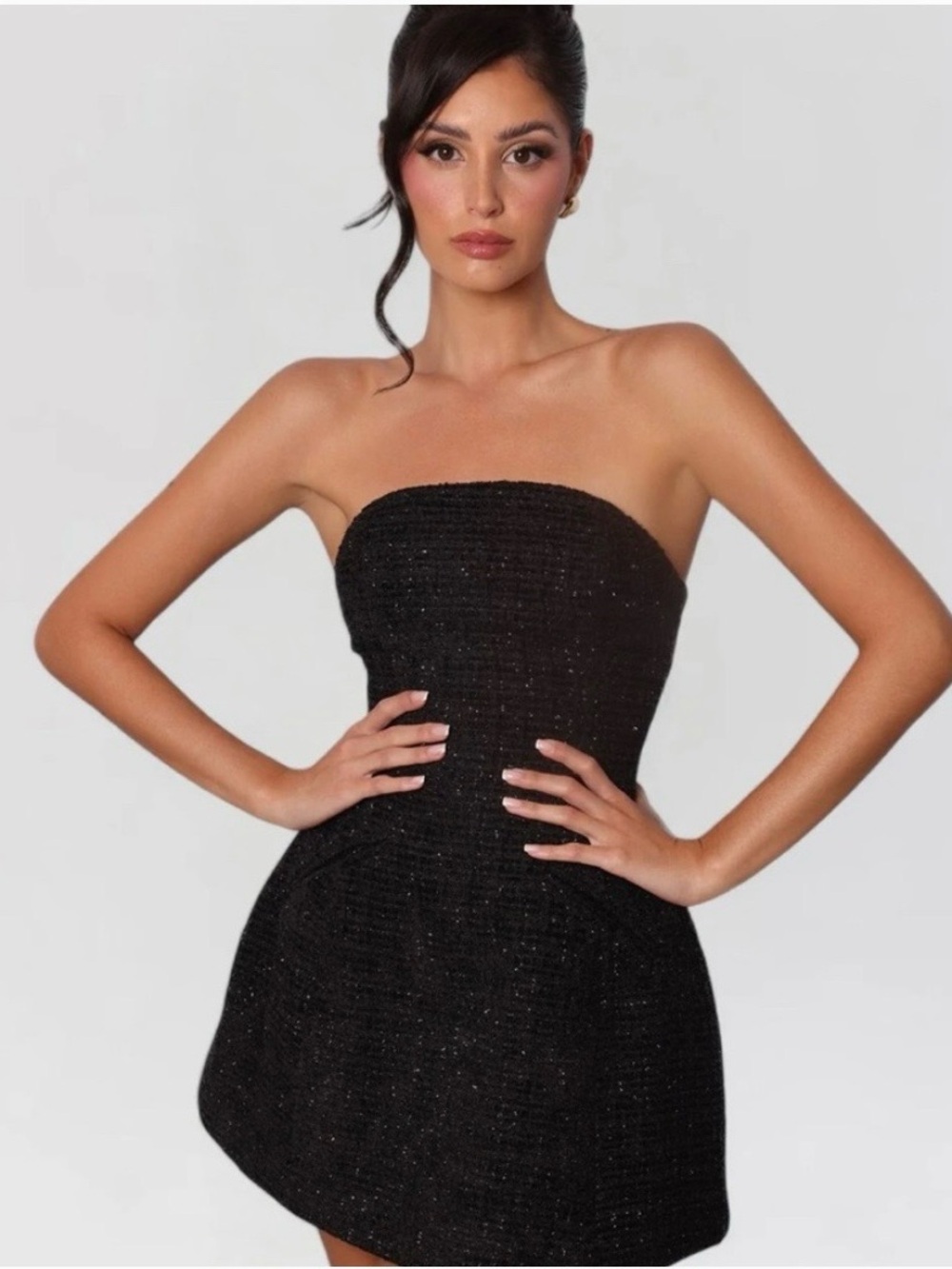 NWT HEIRESS BEVERLY HILLS- Metallic Tweed A-Line Pocket Mini Dress Black XXL